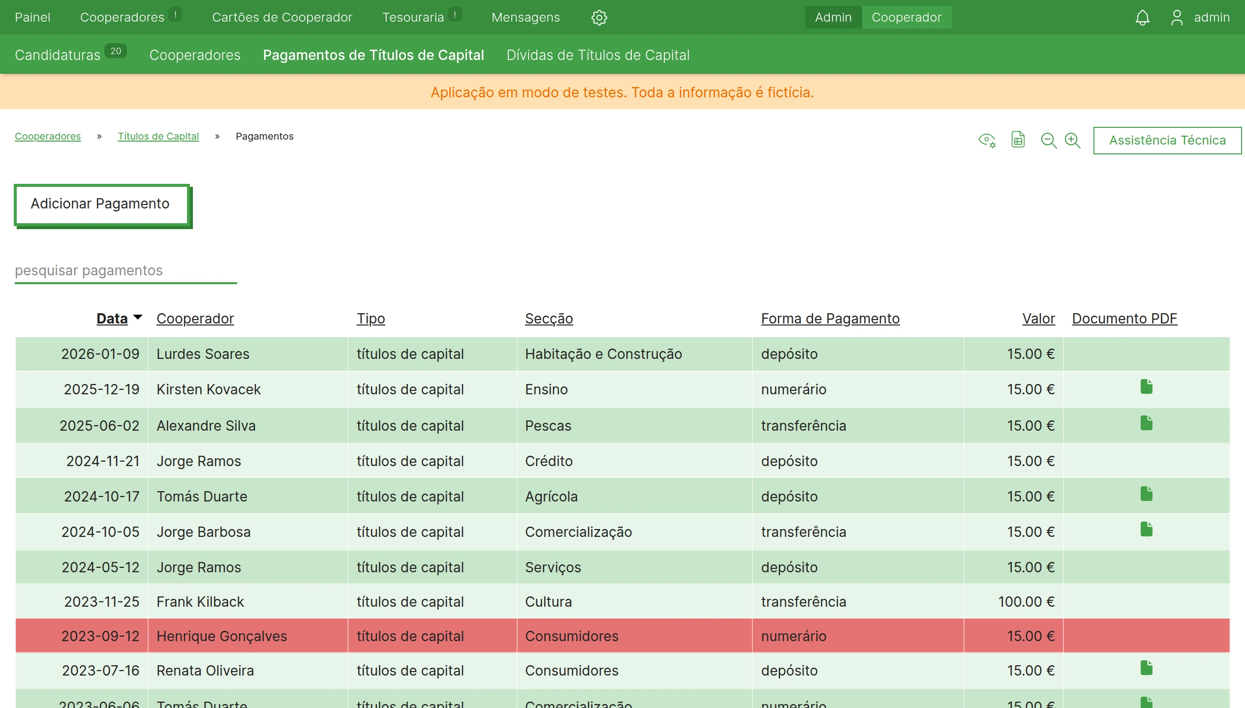 Cobrança automática de títulos de capital, quotas e jóias